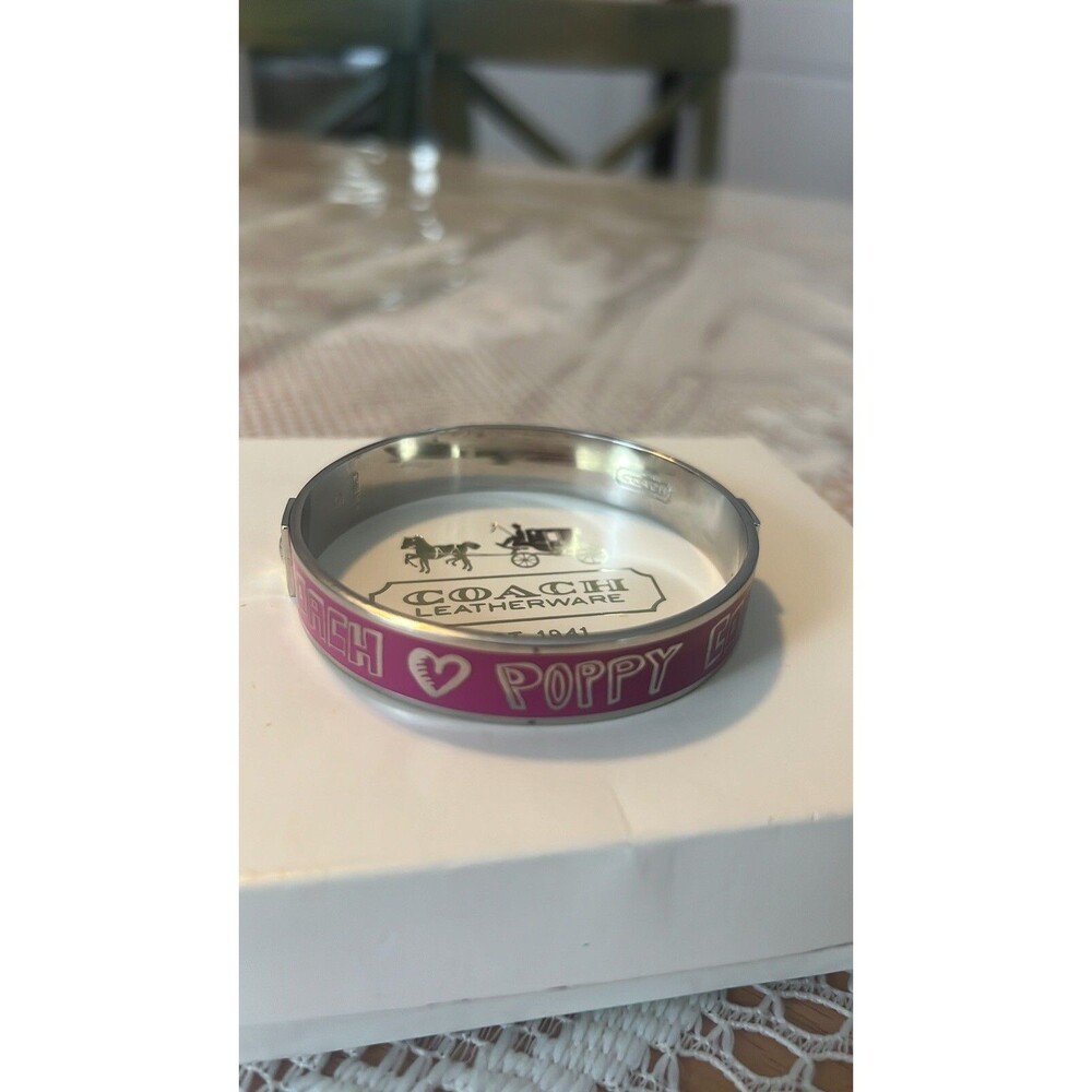 Coach LIMITED EDITION Signature Poppy Bangle Bracelet Silver Pink